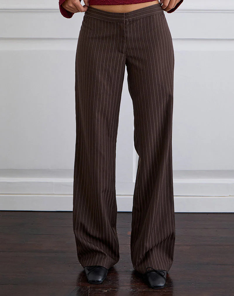 Slim Trouser in Stripe Chocolate Brown