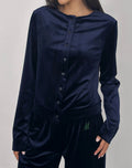 Button Up Cardigan in Velour Navy