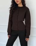 Long Sleeve Ribbed Hem Cardigan in Bitter Chocolate